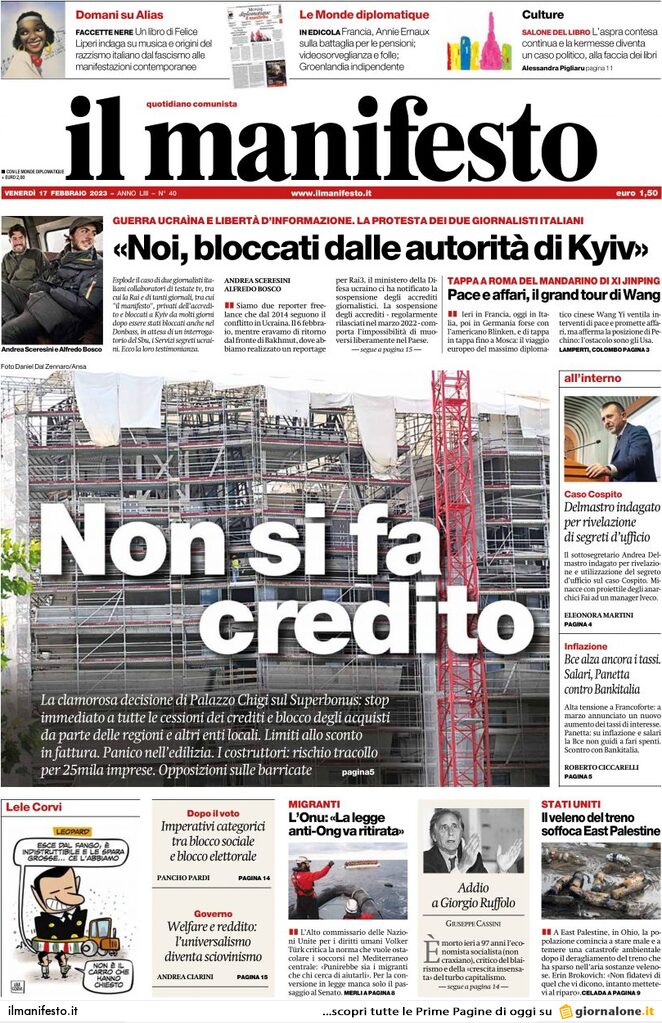 Il Manifesto - Today's Front Page | FRONTPAGES