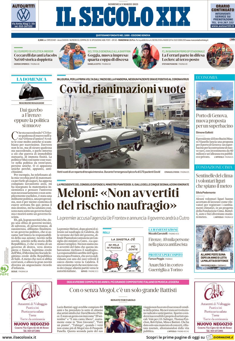 Il Secolo XIX - Today's Front Page | FRONTPAGES