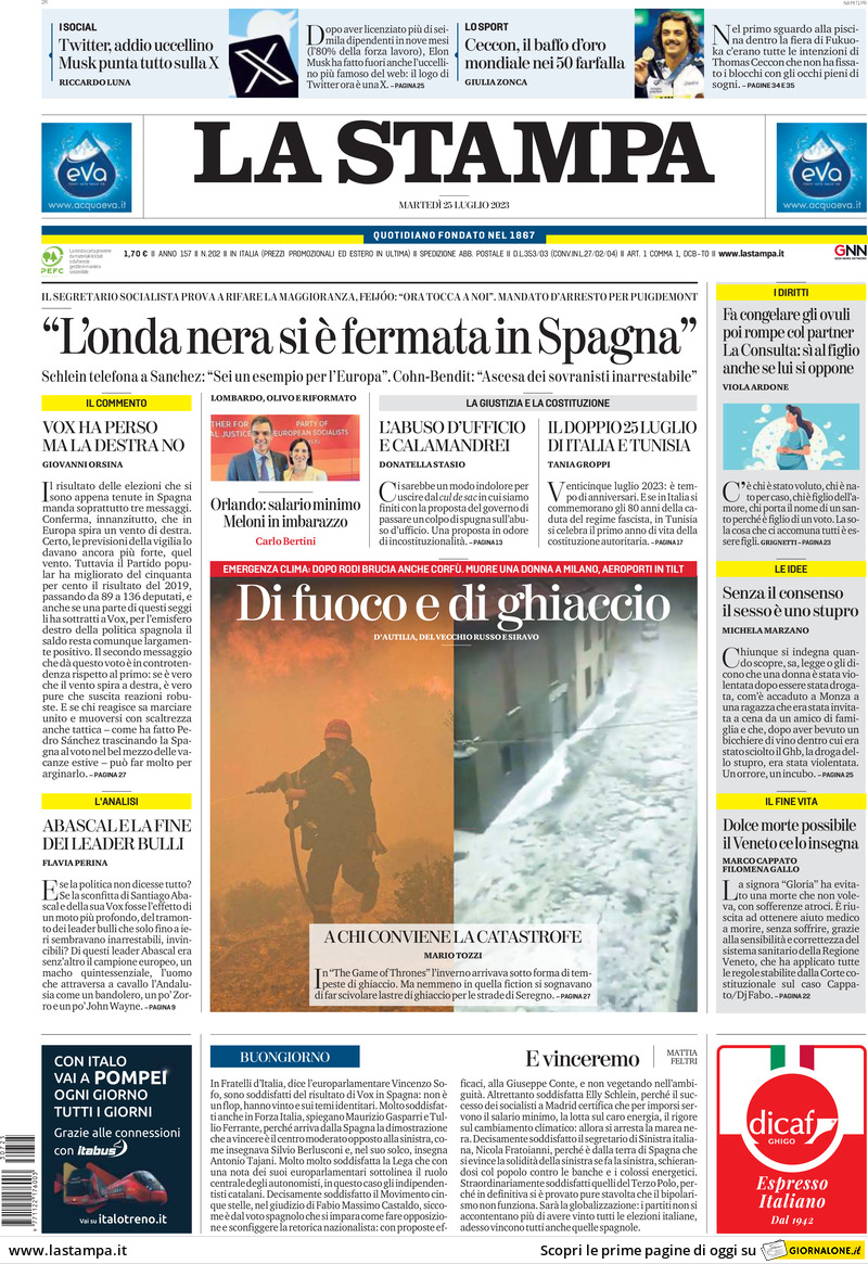 La Stampa - Today's Front Page | FrontPages.com