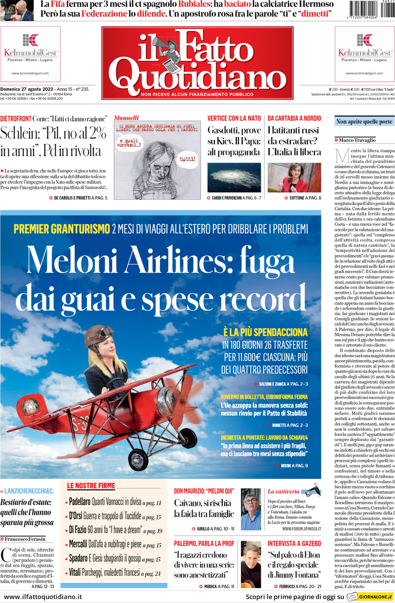 Il Fatto Quotidiano Today S Front Page