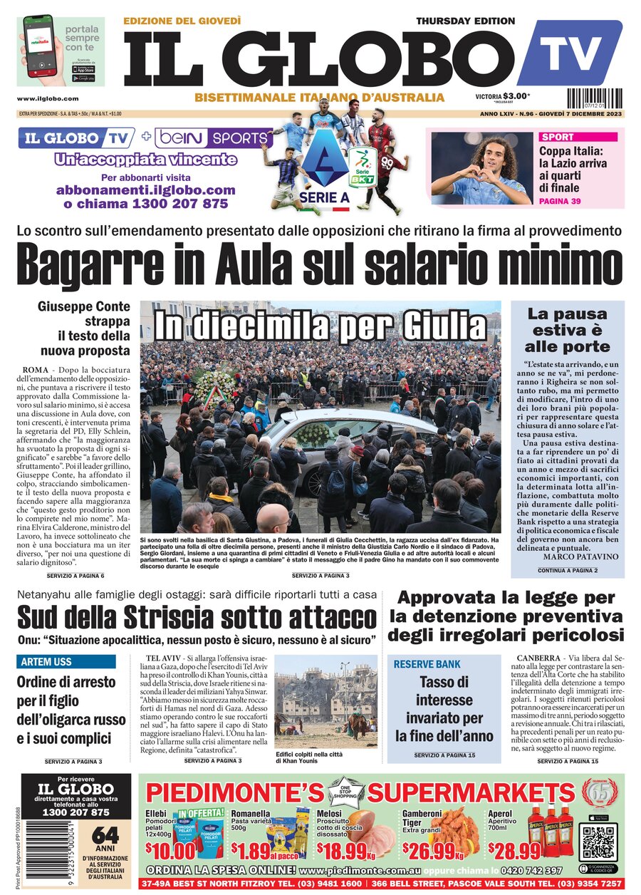 Il Globo Todays Cover Front Pages