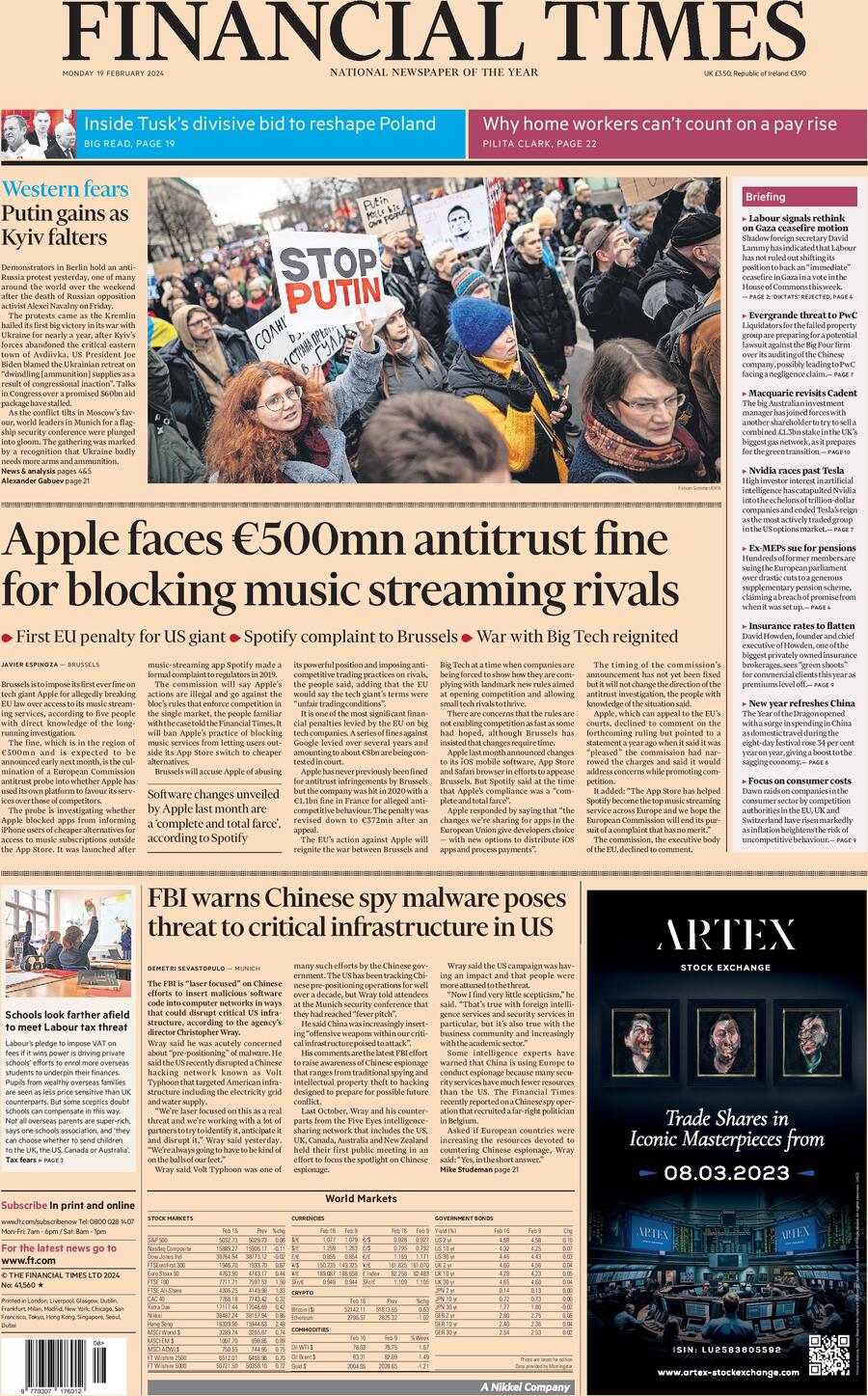 Financial Times - Front Page - 19/02/2024