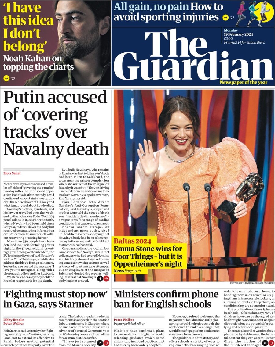 The Guardian - Front Page - 19/02/2024