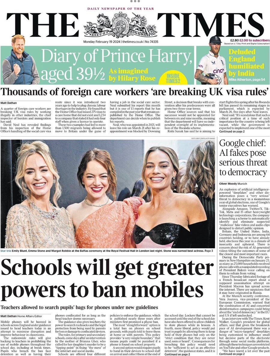 The Times - Front Page - 19/02/2024
