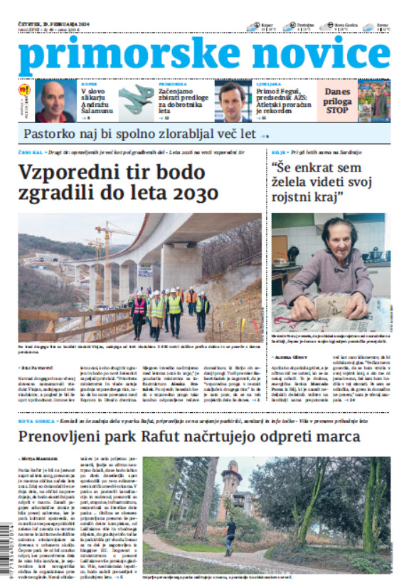 Primorske Novice Today's Cover Front Pages