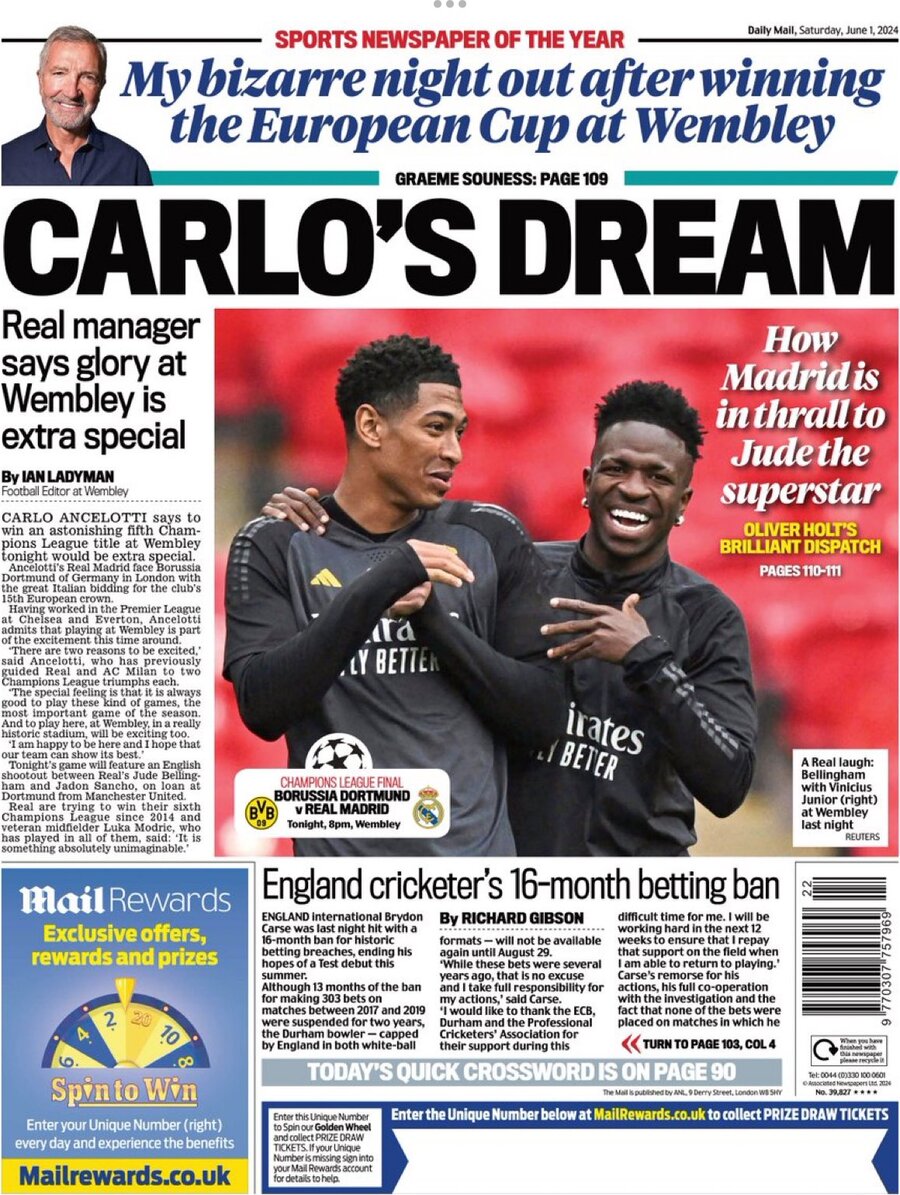 Daily Mail SPORT - Front Page - 06/01/2024