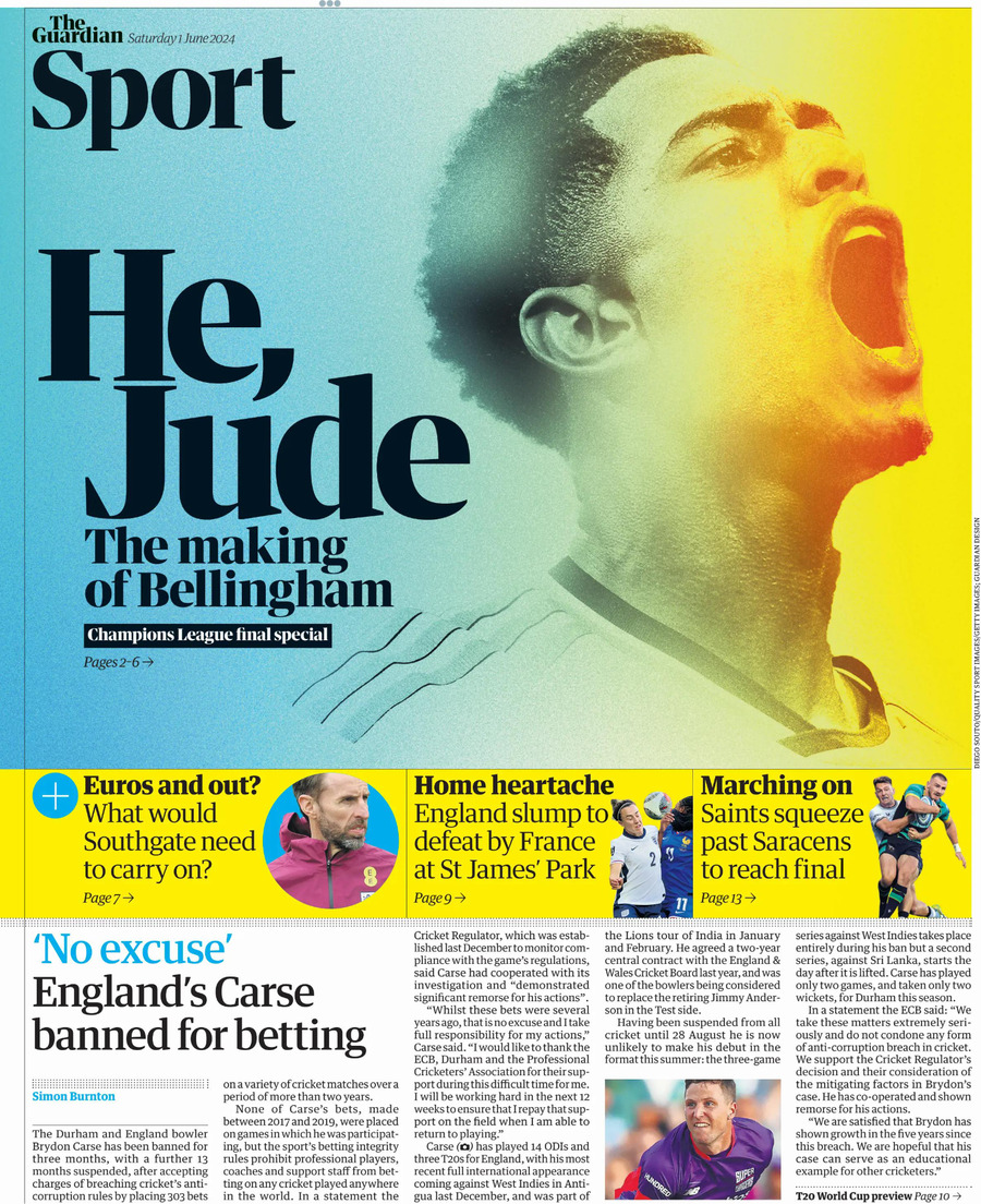 The Guardian SPORT - Front Page - 06/01/2024