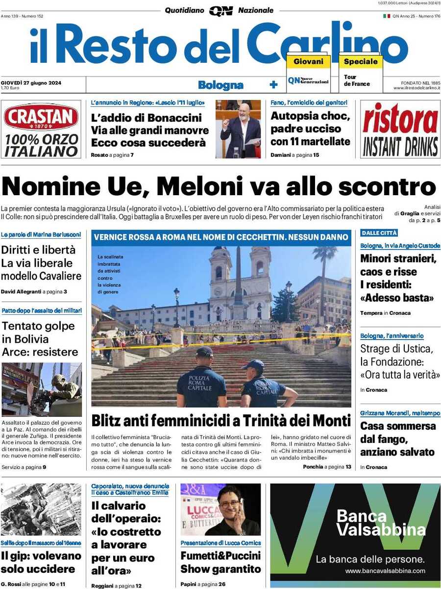 Il Resto del Carlino - Front Page - 06/27/2024