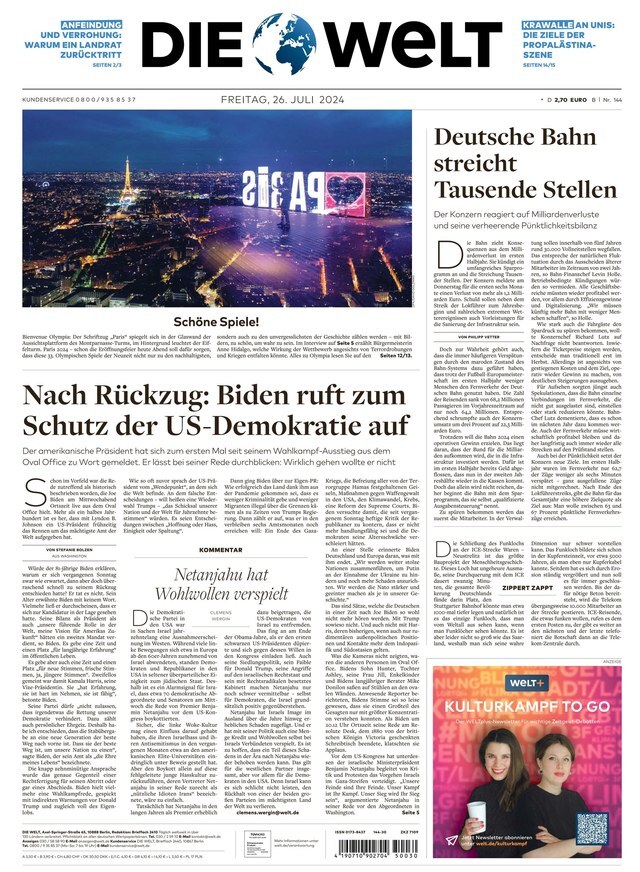 Die Welt - Front Page - 07/26/2024