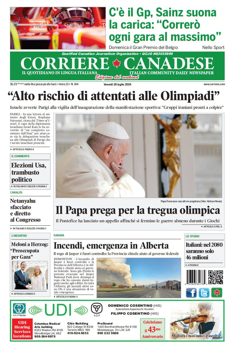 Corriere Canadese - Front Page - 07/26/2024