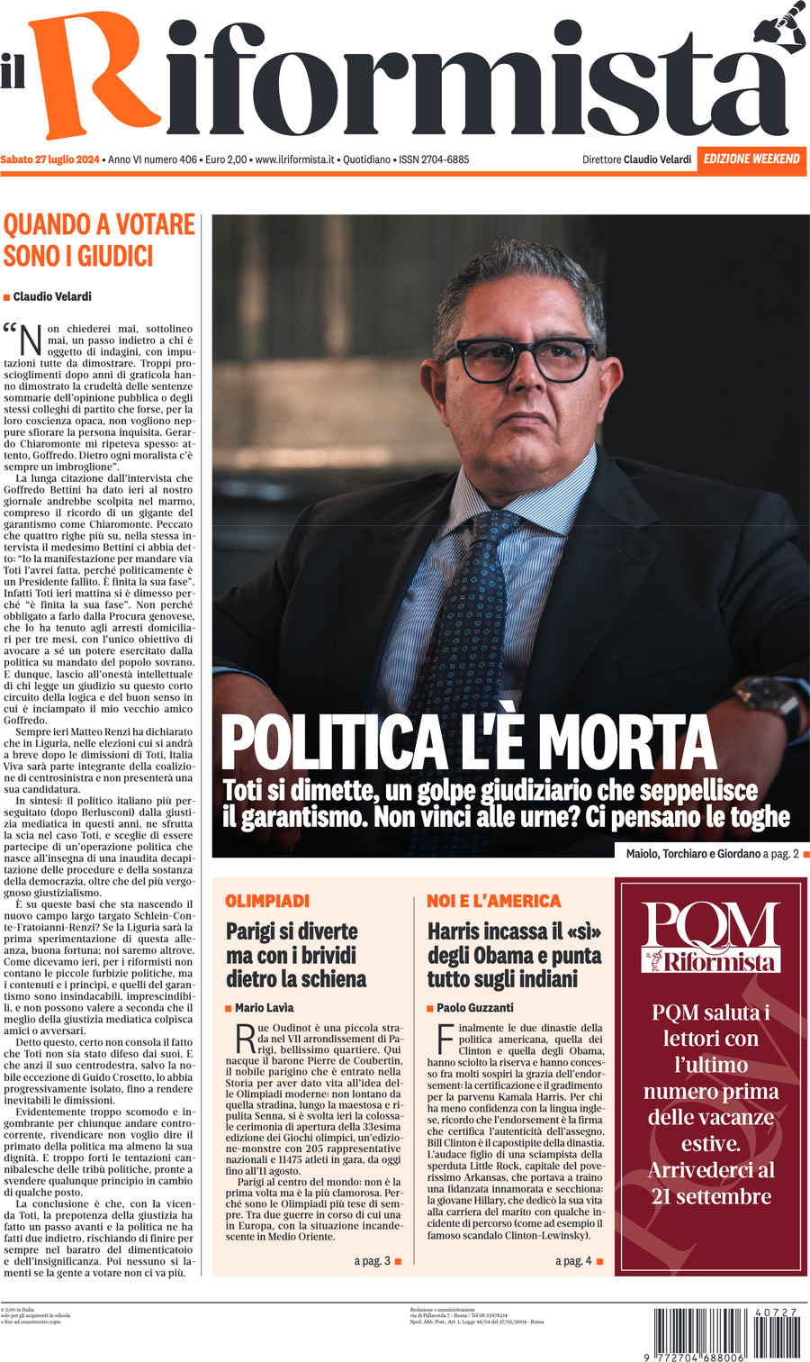 Il Riformista - Front Page - 07/28/2024