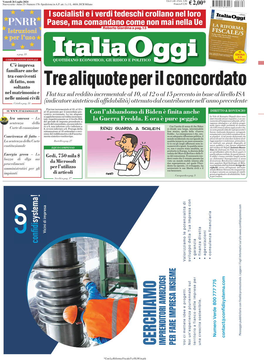 ItaliaOggi - Front Page - 07/26/2024
