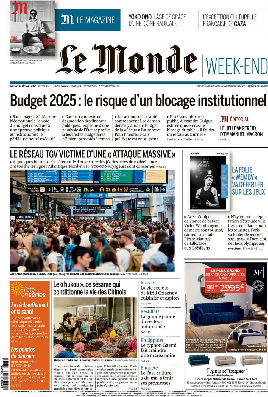 Le Monde - Front Page - 07/27/2024