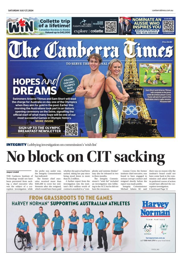 The Canberra Times - Front Page - 07/27/2024