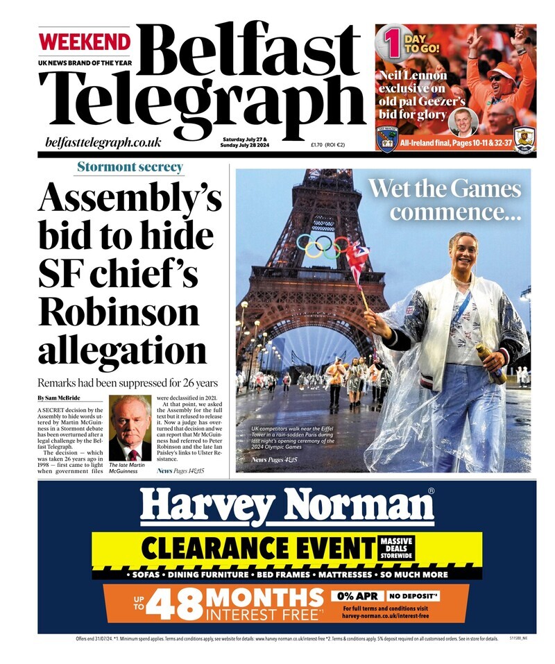 Belfast Telegraph - Front Page - 07/28/2024