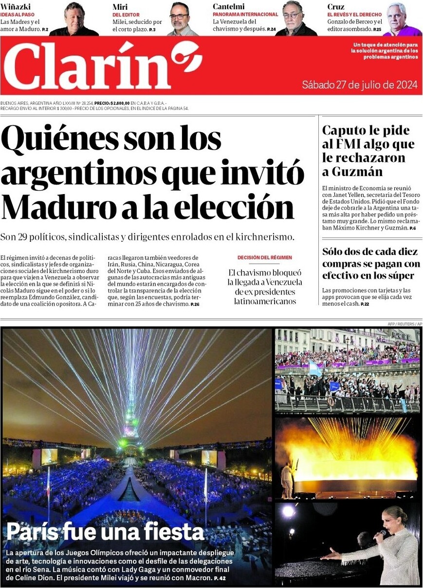 Clarín - Front Page - 07/27/2024