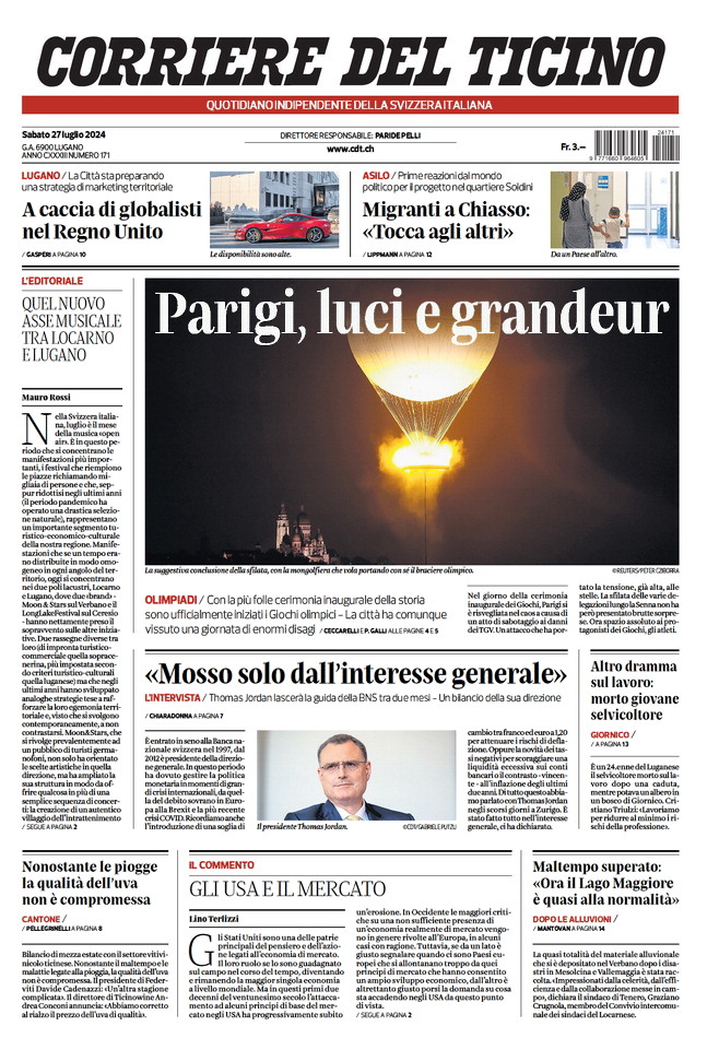 Corriere del Ticino - Front Page - 07/27/2024