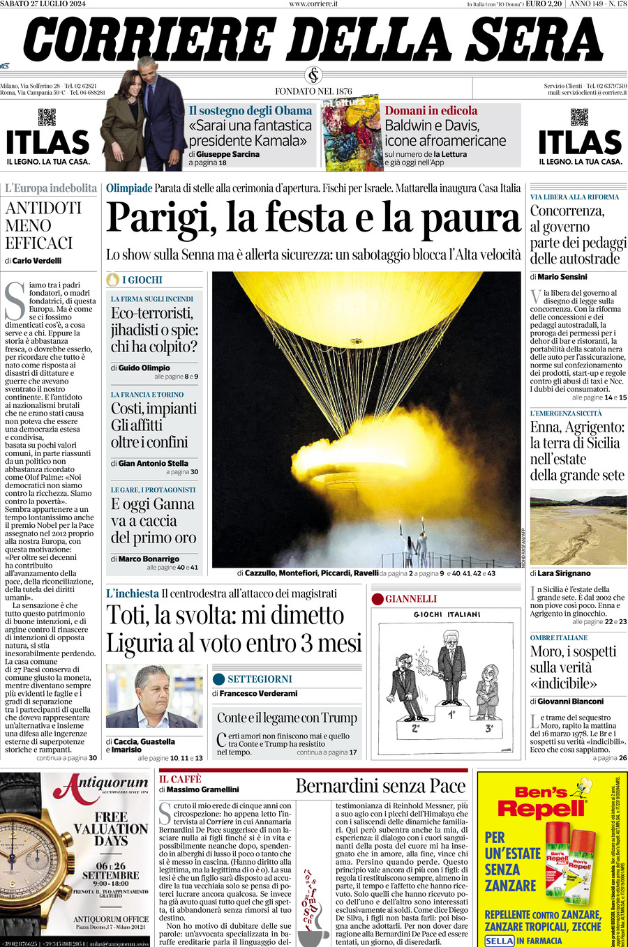 Corriere della Sera - Front Page - 07/27/2024