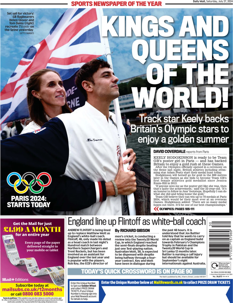 Daily Mail SPORT - Front Page - 07/27/2024