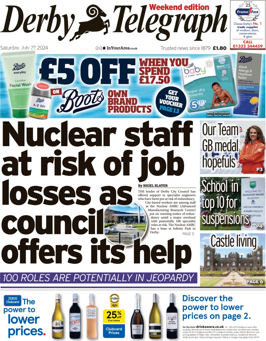 Derby Telegraph - Front Page - 07/27/2024