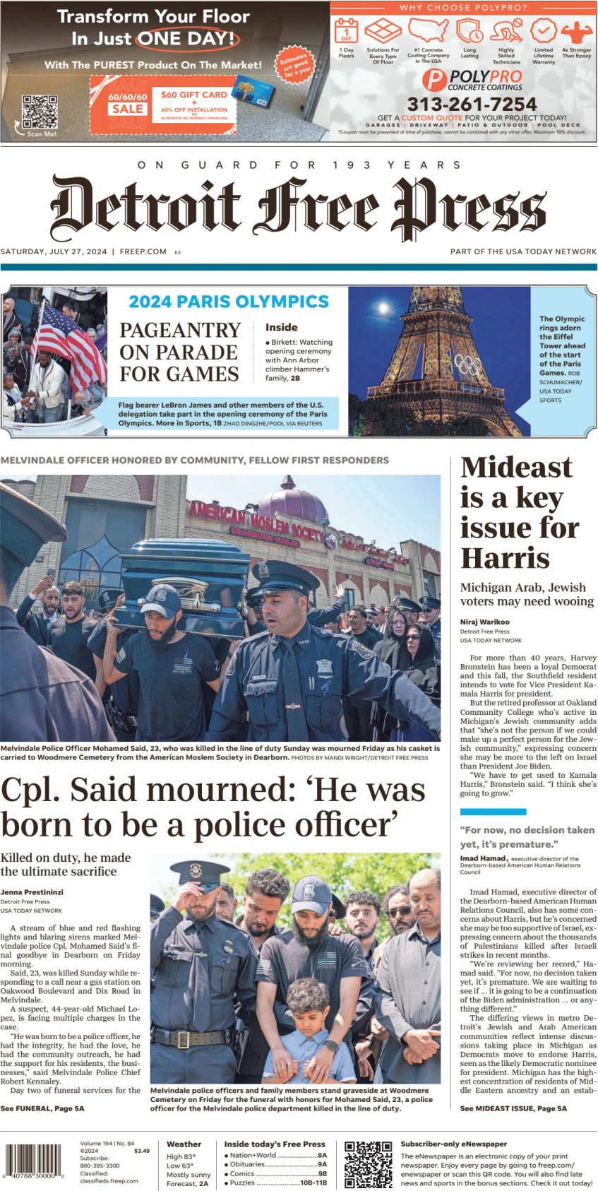 Detroit Free Press - Cover - 07/27/2024