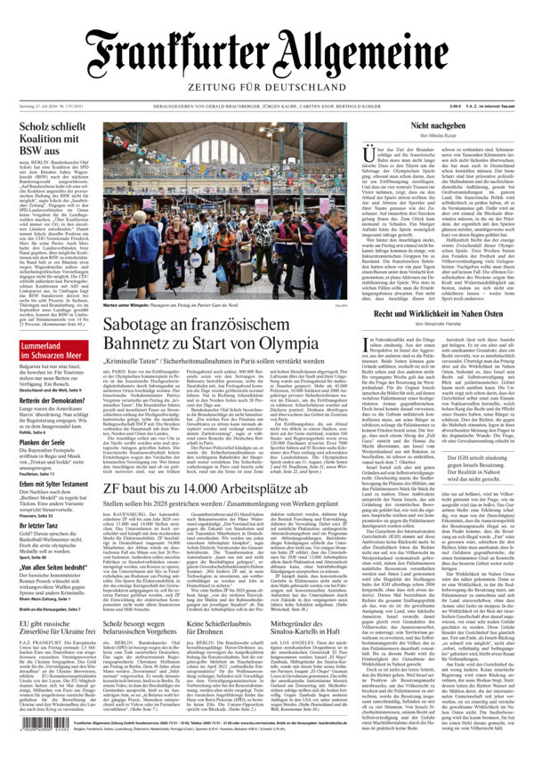 Frankfurter Allgemeine Zeitung - Front Page - 07/27/2024