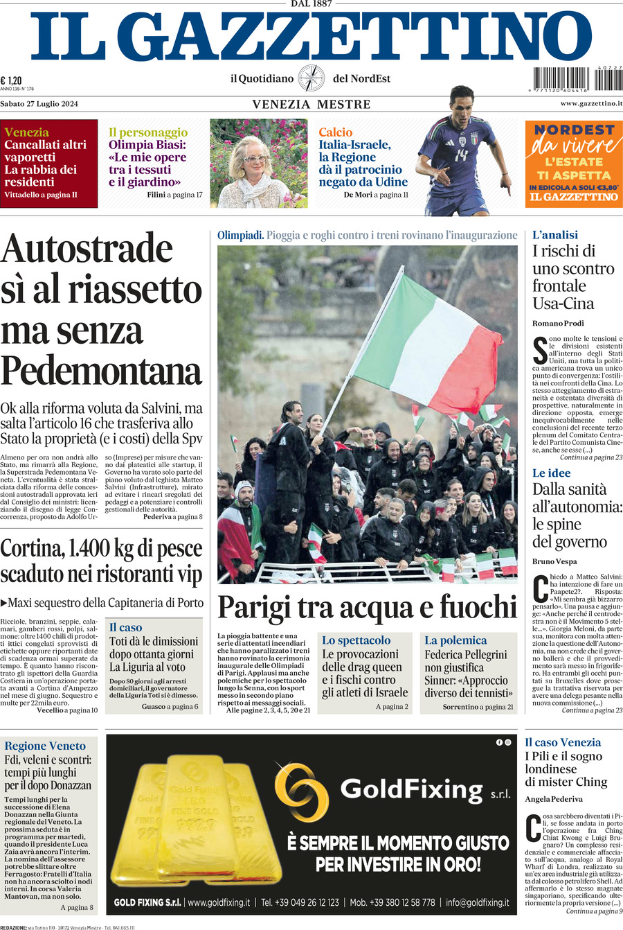 Il Gazzettino - Front Page - 07/27/2024