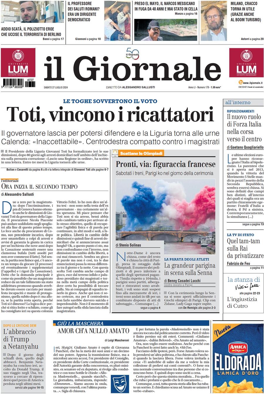 Il Giornale - Front Page - 07/27/2024
