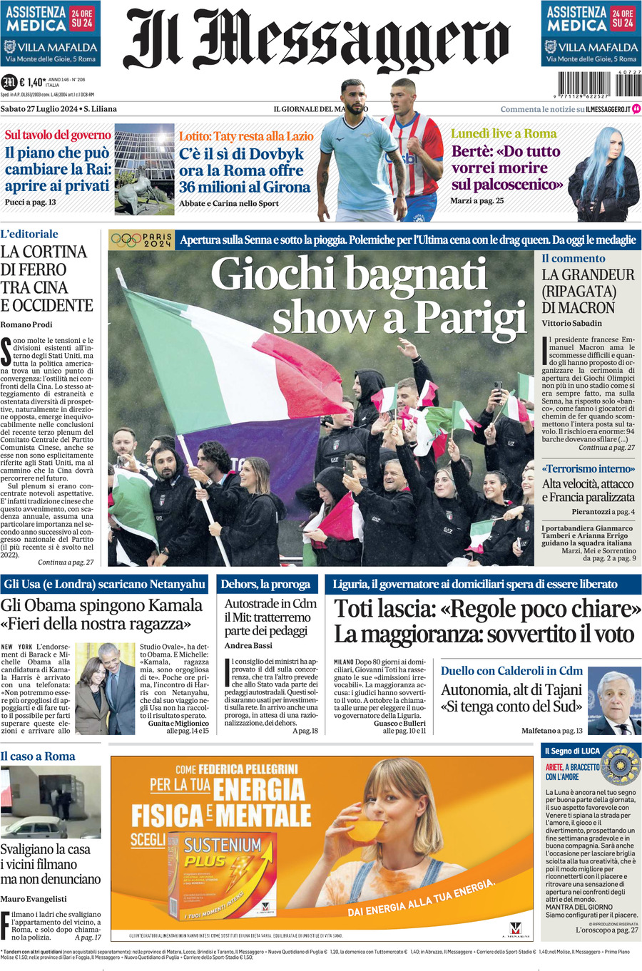 Il Messaggero - Front Page - 07/27/2024
