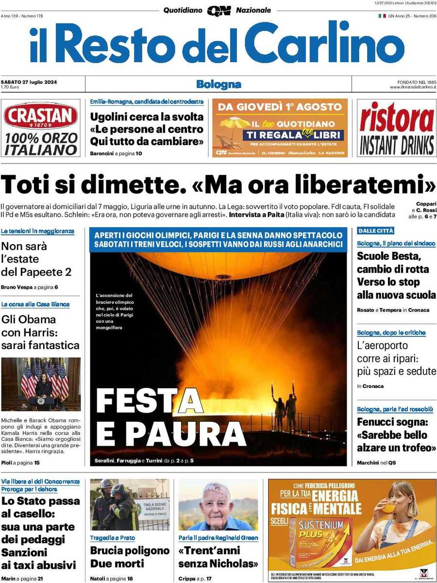 Il Resto del Carlino - Front Page - 07/27/2024