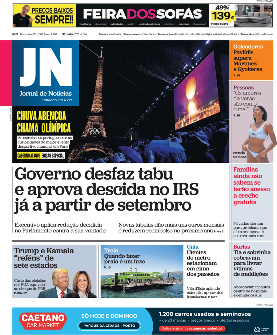 Jornal de Notícias - Front Page - 07/27/2024