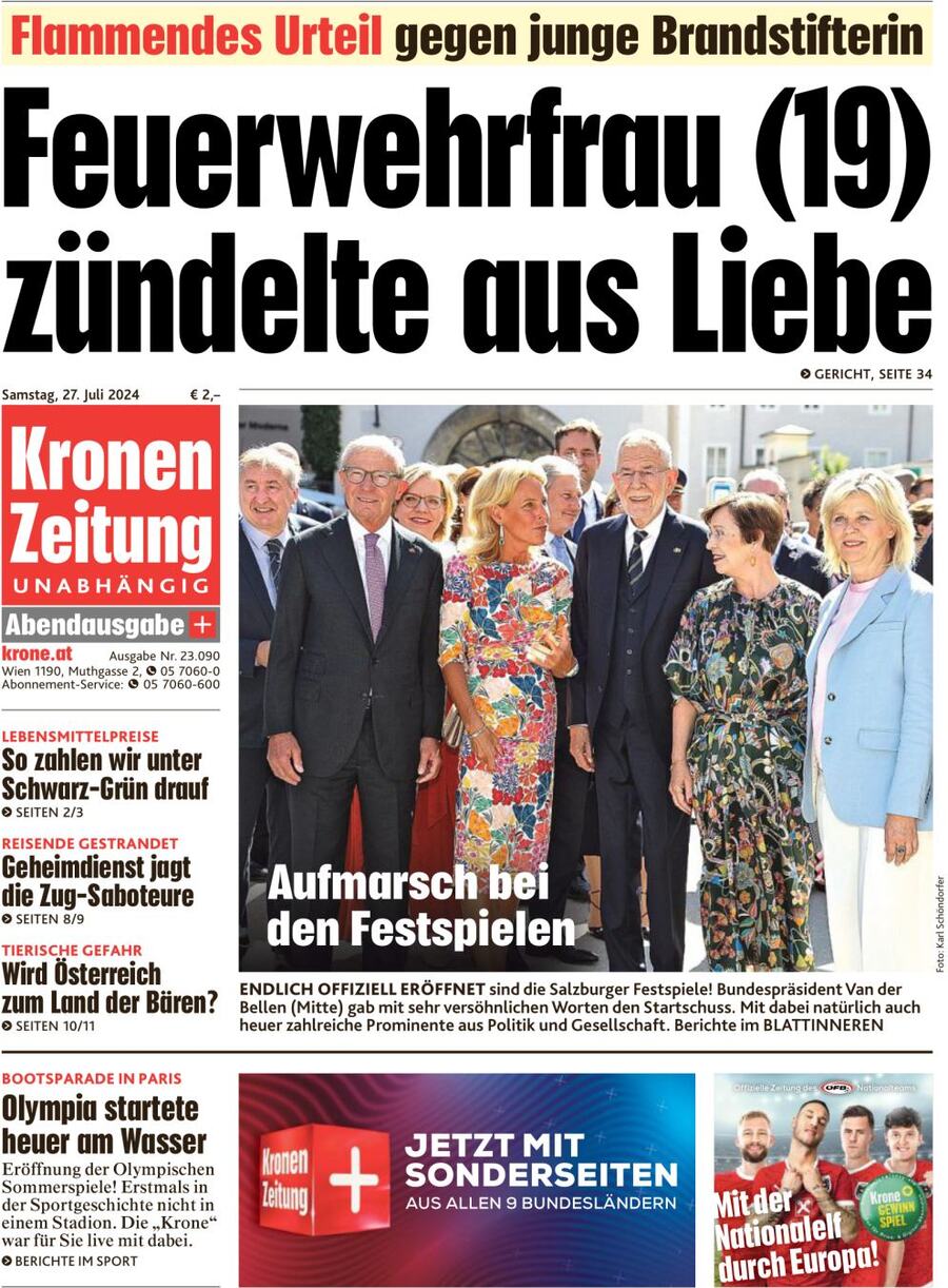 Kronen Zeitung - Front Page - 07/27/2024