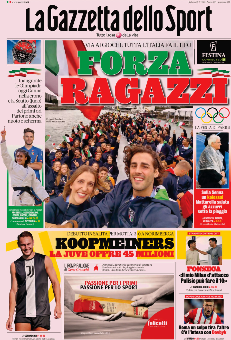 La Gazzetta dello Sport - Front Page - 07/27/2024