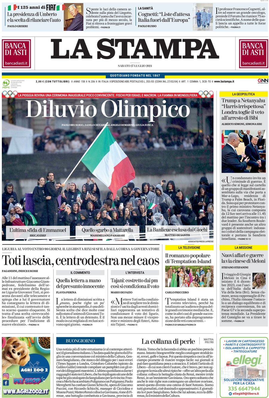 La Stampa - Front Page - 07/27/2024