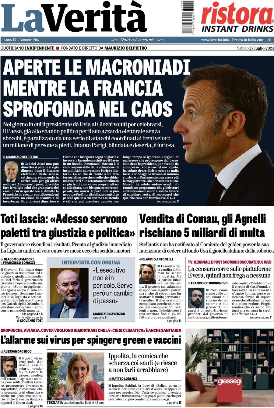 La Verità - Front Page - 07/27/2024