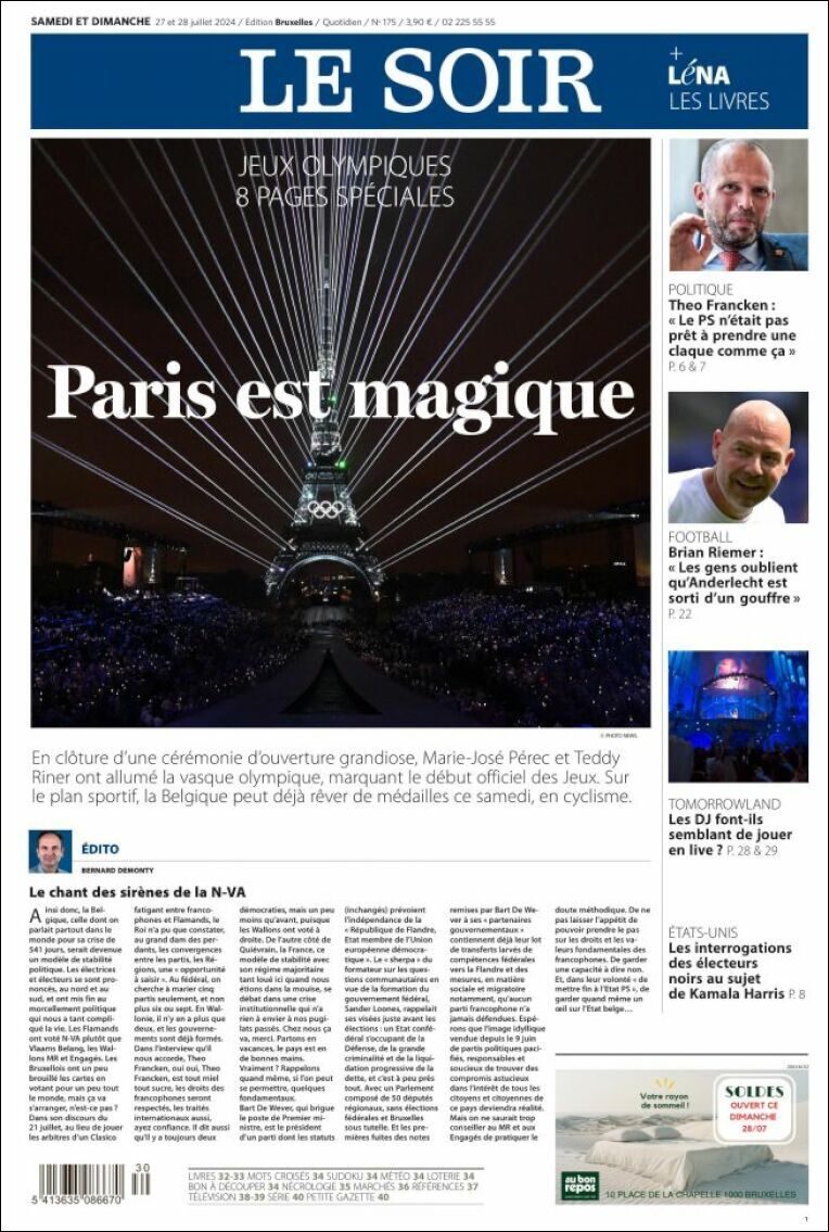 Le Soir - Front Page - 07/27/2024