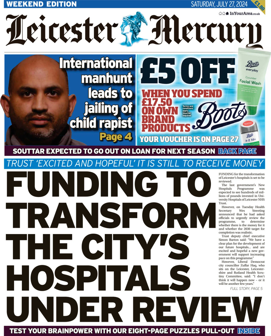 Leicester Mercury - Front Page - 07/27/2024