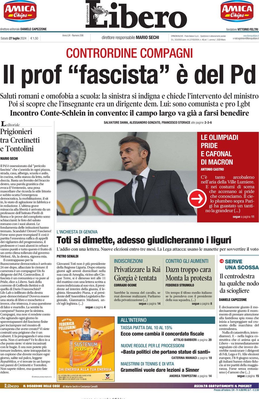 Libero Quotidiano - Front Page - 07/27/2024