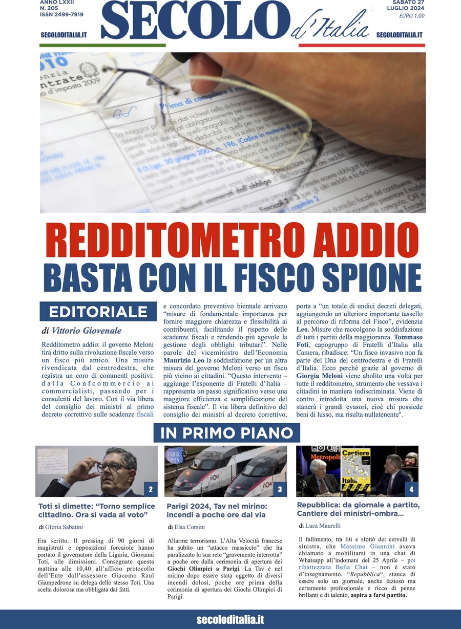 Secolo d'Italia - Front Page - 07/27/2024
