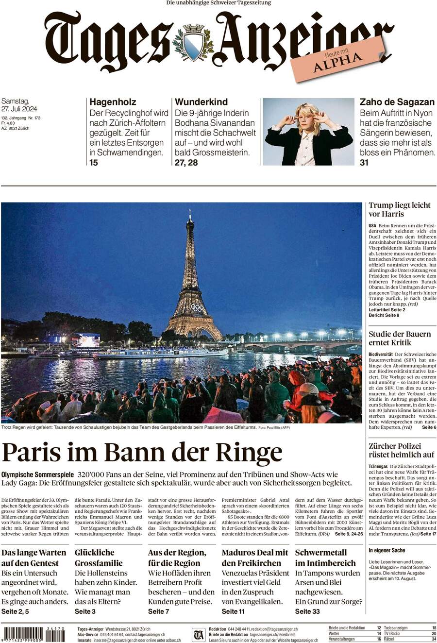 Tages-Anzeiger (Tagi TA) - Front Page - 07/28/2024