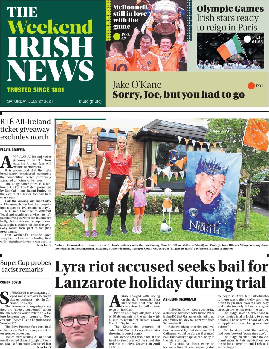 The Irish News - Front Page - 07/28/2024