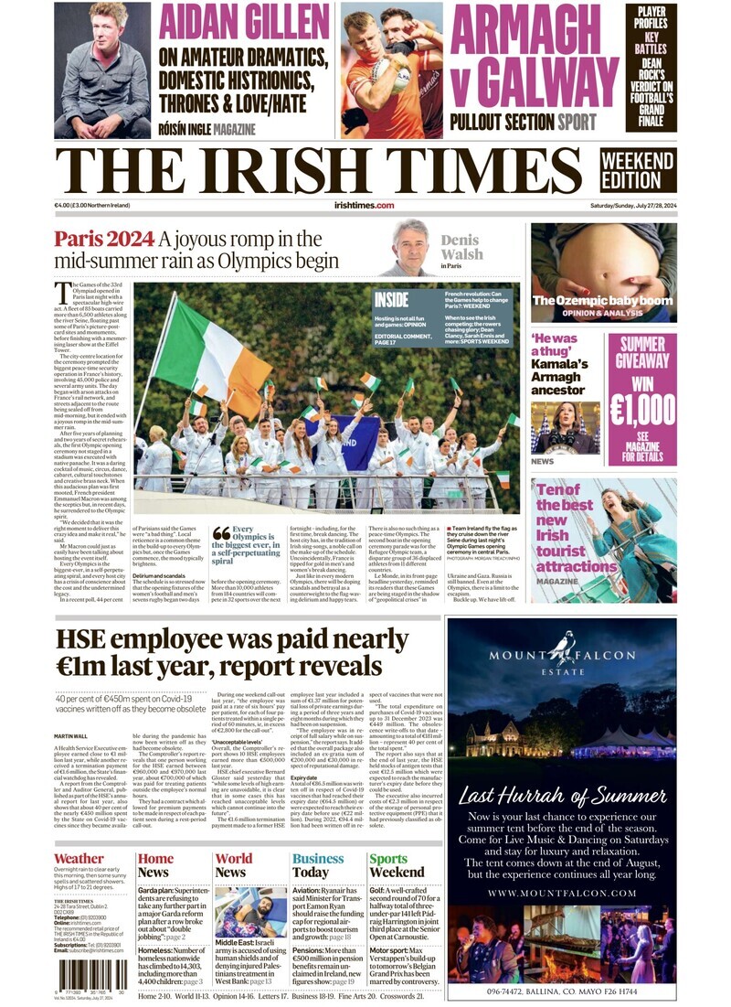 The Irish Times - Front Page - 07/28/2024