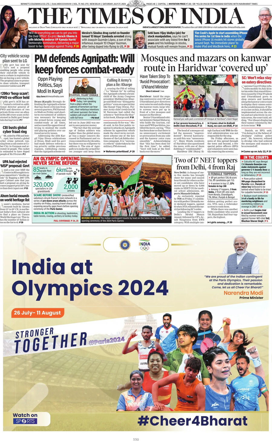 The Times of India - Front Page - 07/27/2024