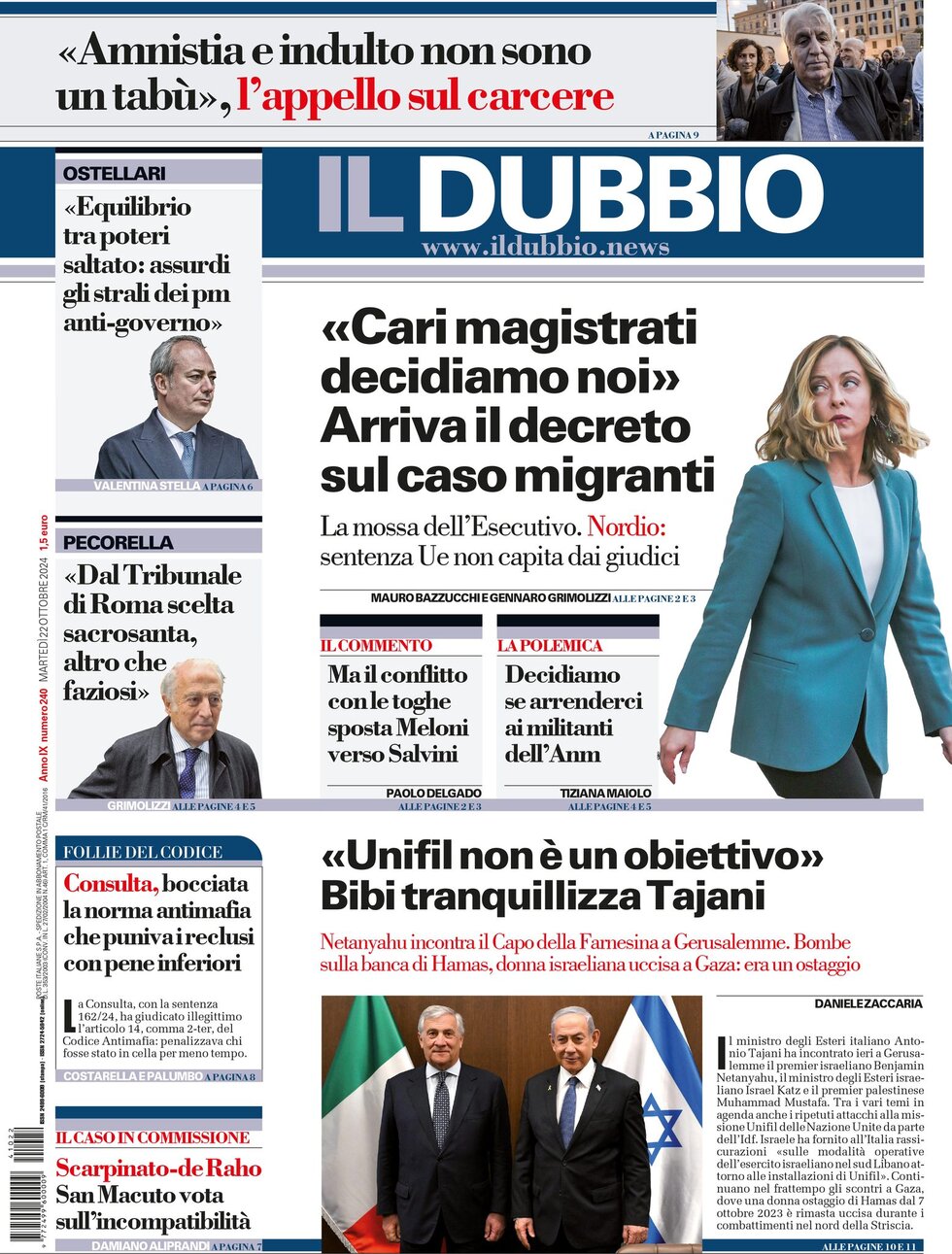 Il Dubbio - Front Page - 10/22/2024