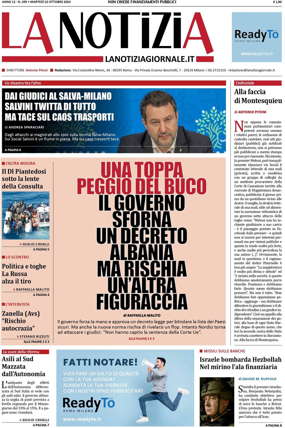 La Notizia - Front Page - 10/22/2024