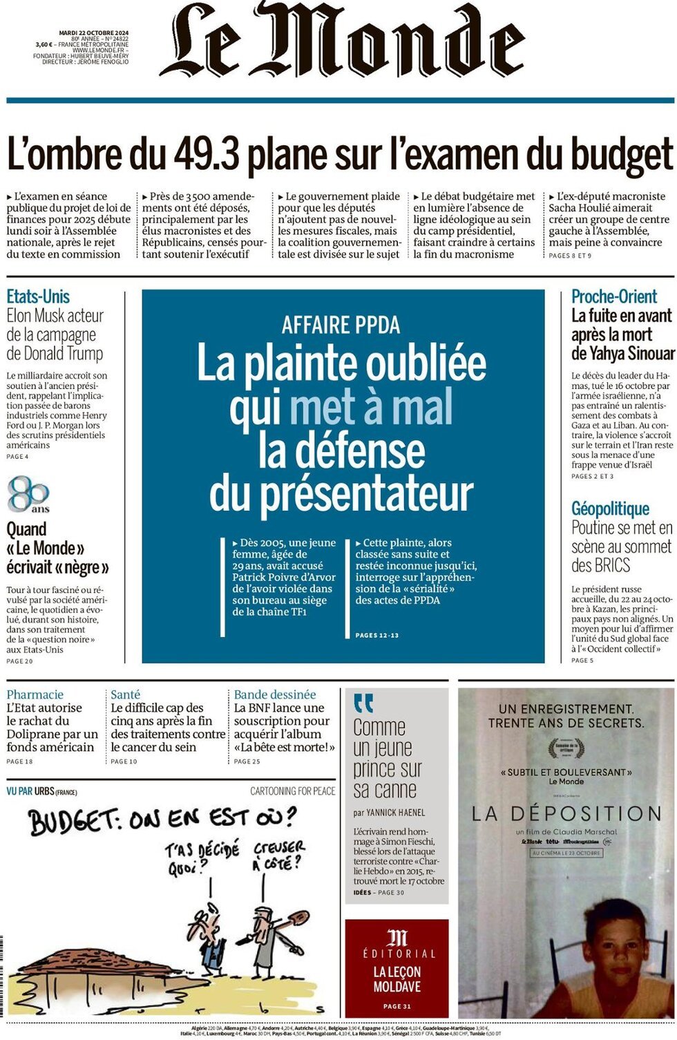 Le Monde - Front Page - 10/22/2024