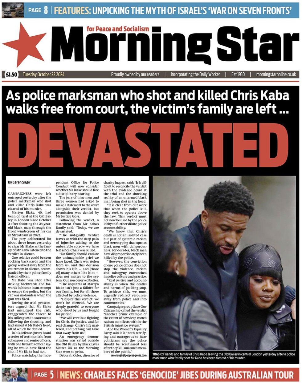 Morning Star - Front Page - 10/22/2024