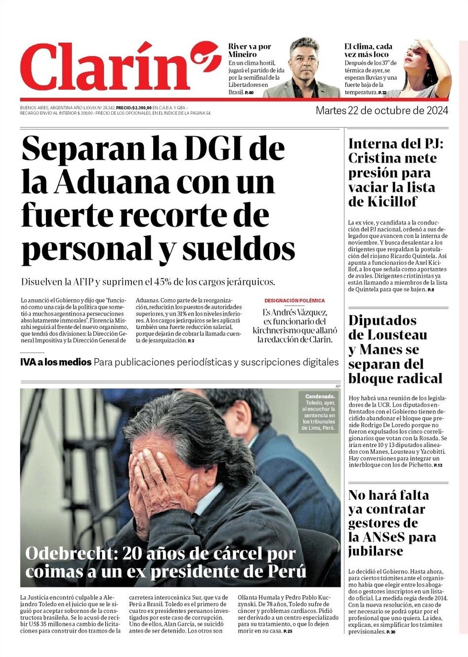 Clarín - Front Page - 10/22/2024