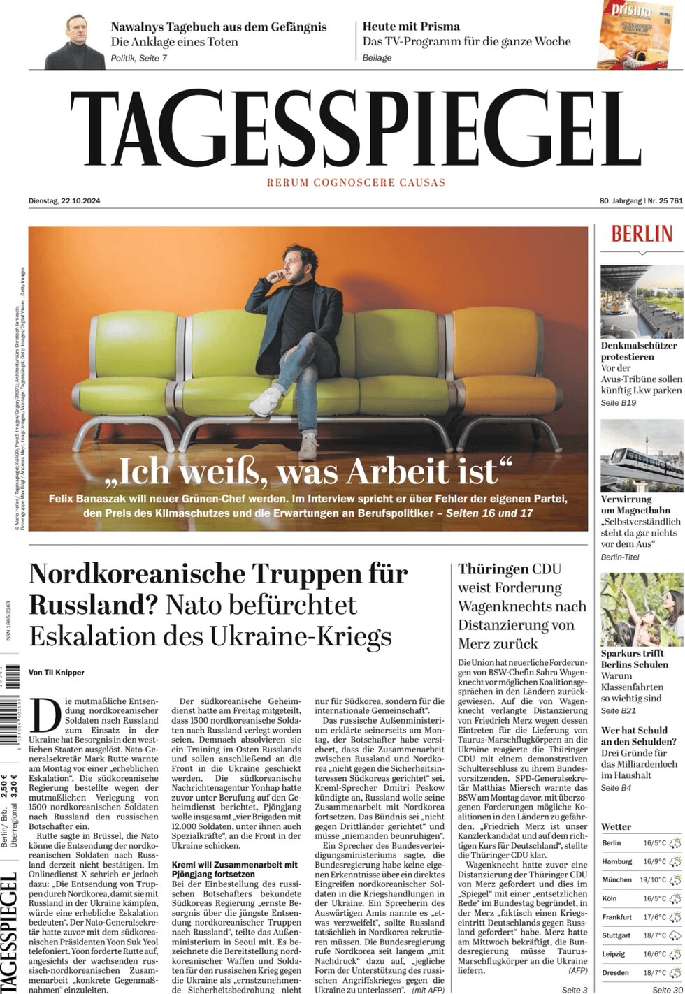 Der Tagesspiegel - Front Page - 10/22/2024