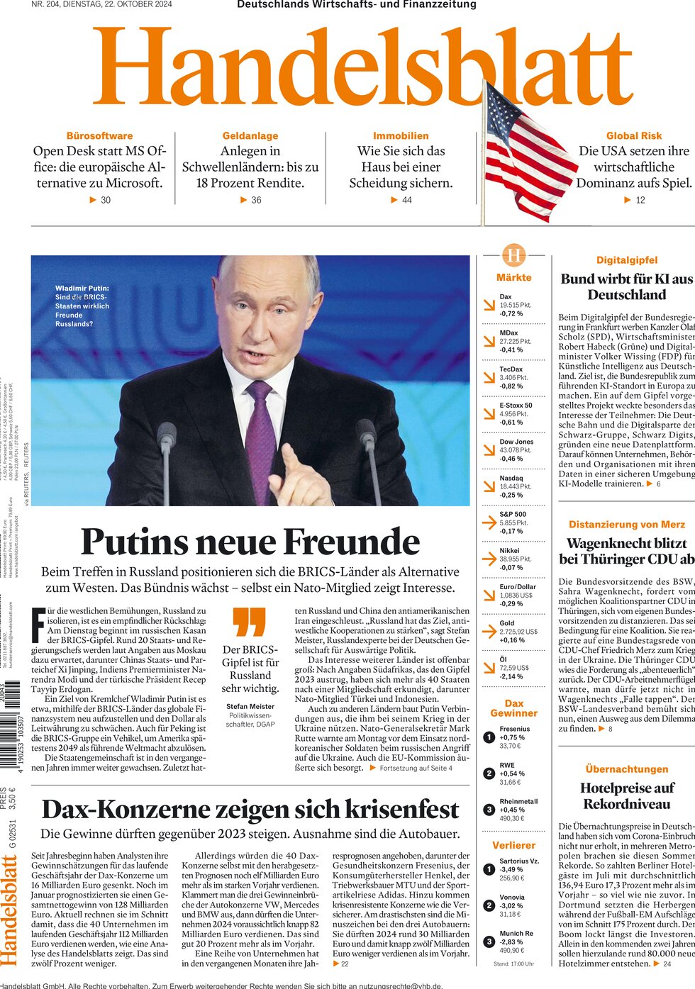 Handelsblatt - Front Page - 10/22/2024